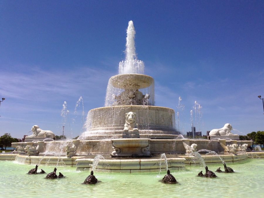 A sure sign of summer in Detroit: water flowing through James Scott Memorial Fountain