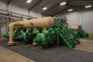 Huge natural gas compressor engines inside DTE' Energy's facility in Kalkaska, Michigan.