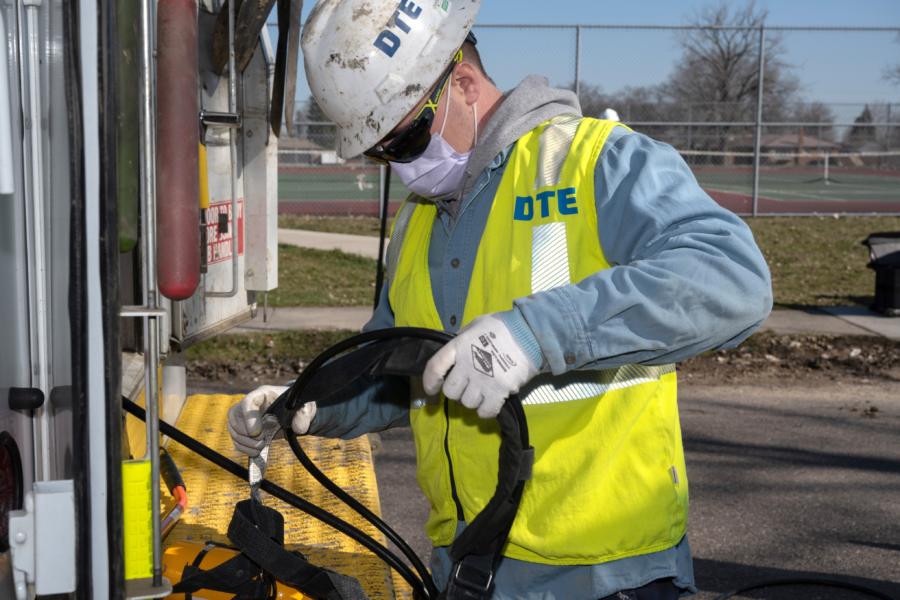 DTE employee working on infrastructure upgrades.