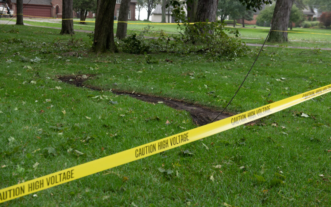 caution tape indicating downed power line