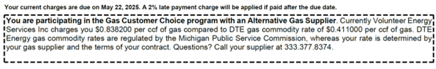 Gas choice customer bill sample