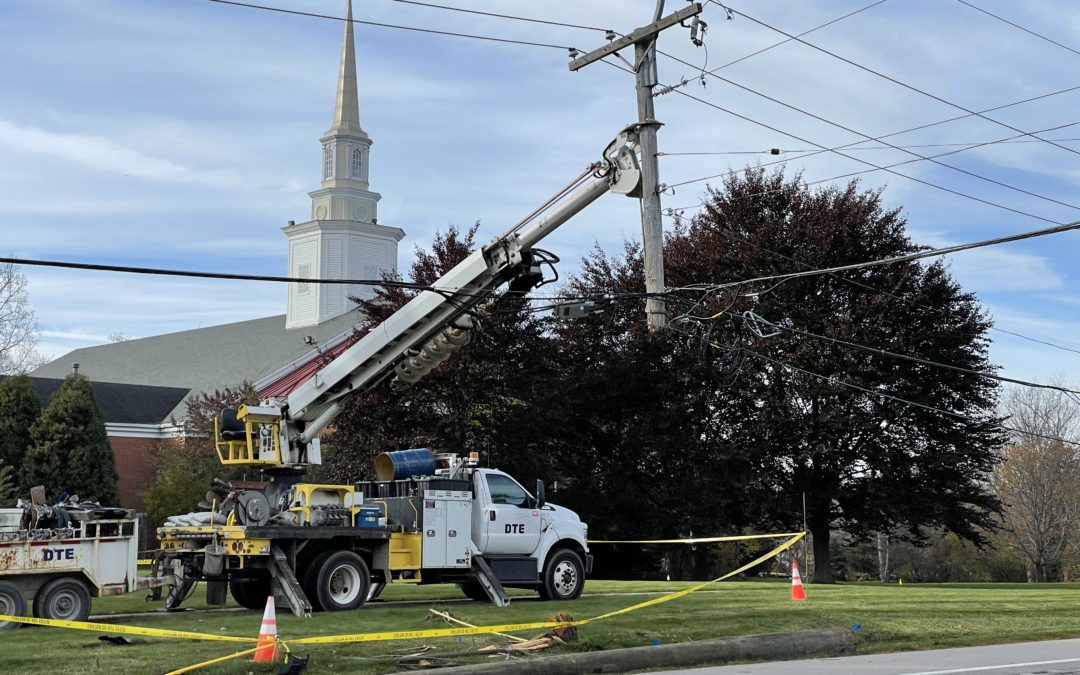 DTE crews replace utility pole after auto accident in the Plymouth/Livonia area