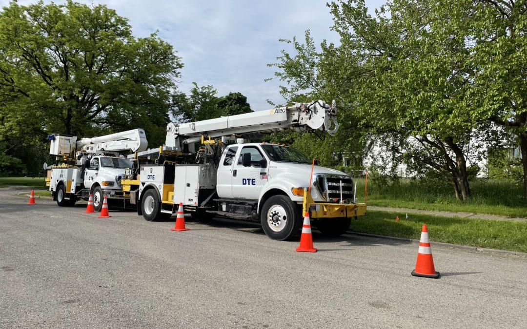 Crews install new pole and upgrade existing pole
