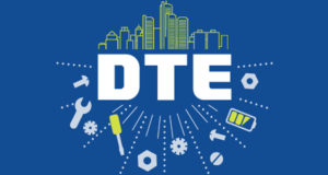 DTE's FIRST logo with city skyline