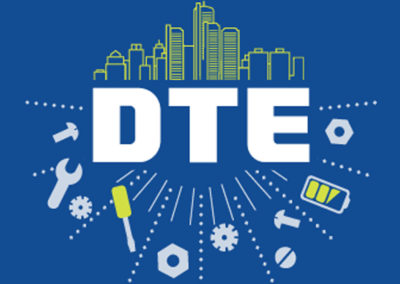 DTE's FIRST logo with city skyline
