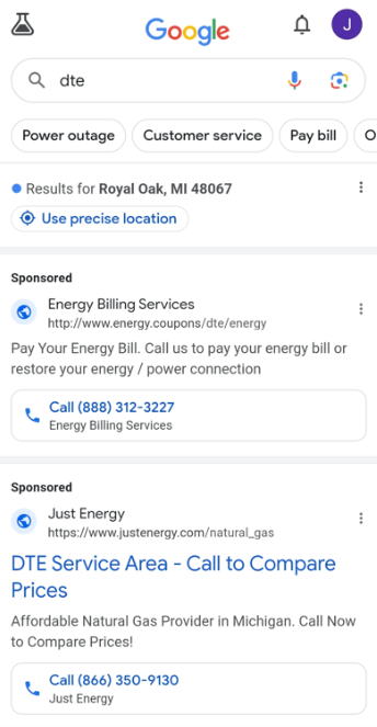 Example of scam google ad listing