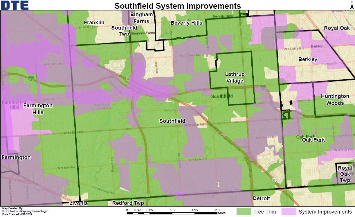graphic map of the Southfield area